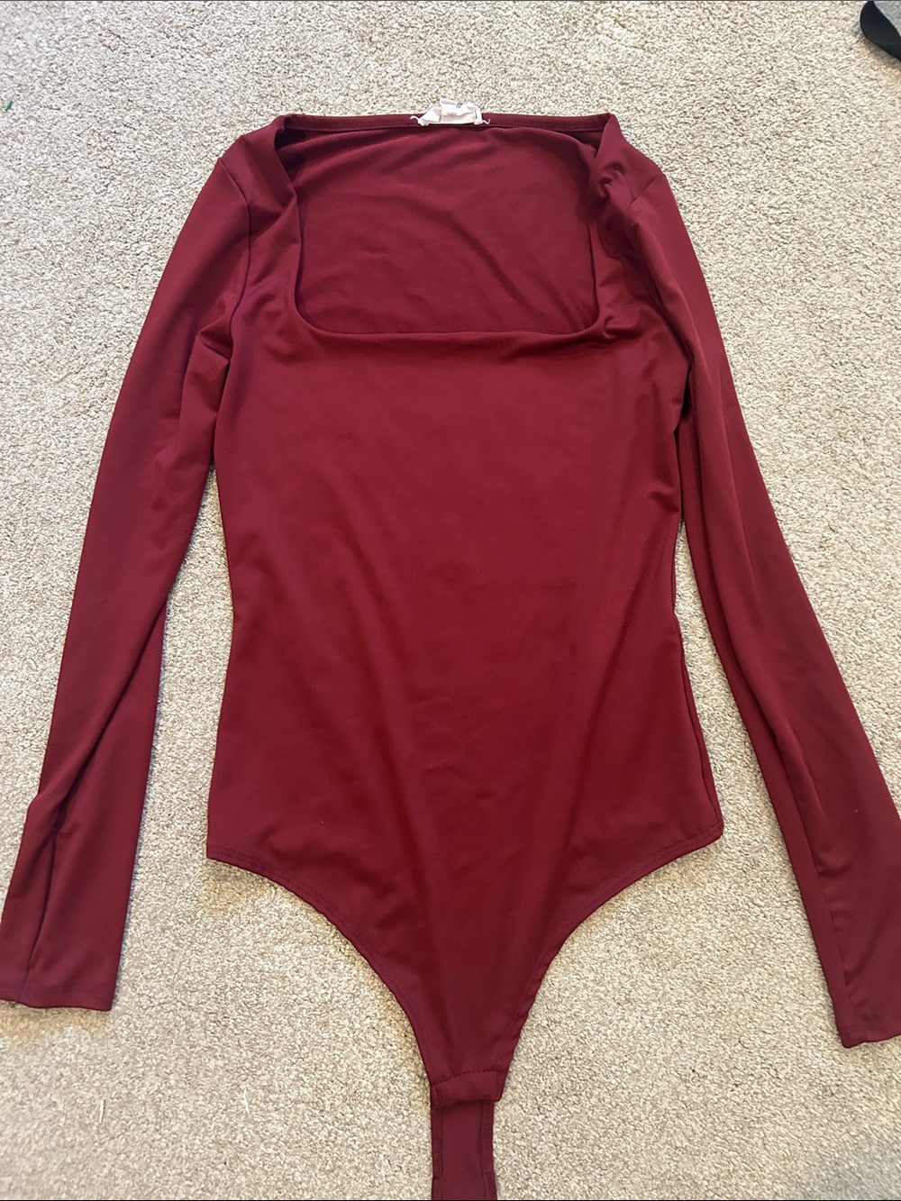Long-Sleeve One-Piece Bodysuit in Deep Burgundy